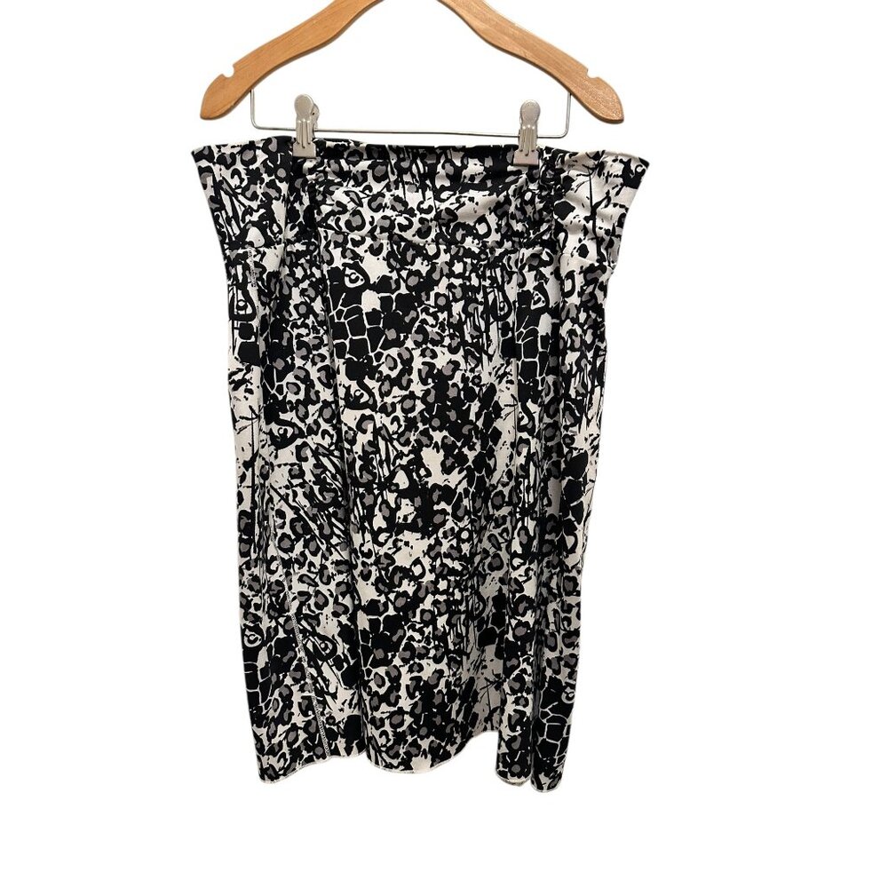 Black & White Abstract Print Womens Skirt Ruched Waist Knee Length Polyester/Spa